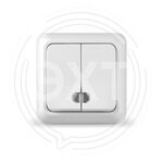 Выключатель двухклавишный с подсветкой "UNIVersal" серия "Олимп", о/у, 10А, 220В, белый (еврослот) купить ОПТОМ в Донецке ДНР, ЛНР, Макеевке, Мариуполе, Горловке, Енакиево, Харцызске, Шахтерске, Луганске, Алчевске ЭлектроХозТорг 